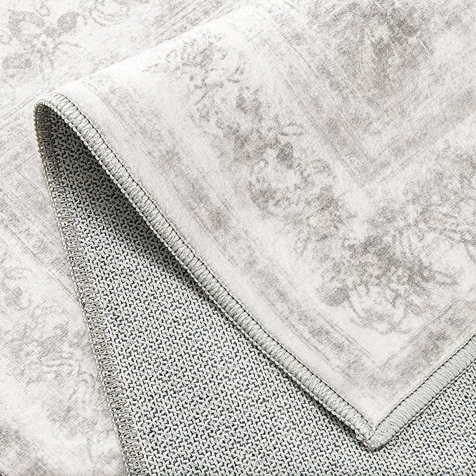 Runner Rug 2x12 Washable Light Gray Hallway Runner Vintage Boho Medallion Non Slip Grey Distressed Retro Carpet Indoor Low Pile Long Soft Rug for Kitchen Entryway Bedroom Bathroom Laundry