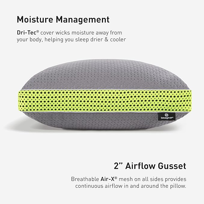 Bedgear Multi-Position Performance Pillow – Medium Soft Hypoallergenic Pillow with React Blend Fill for Back, Stomach, and Side Sleepers – Temperature-Regulating with Airflow Technology