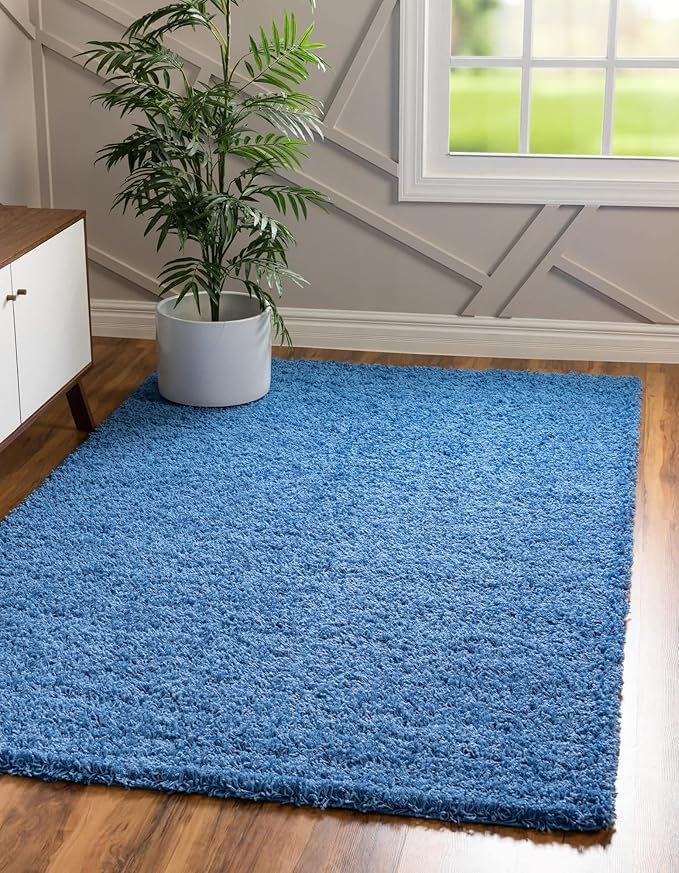 Unique Loom Solid Shag Collection Area Rug (6' 1" x 9' Rectangle, Periwinkle Blue)