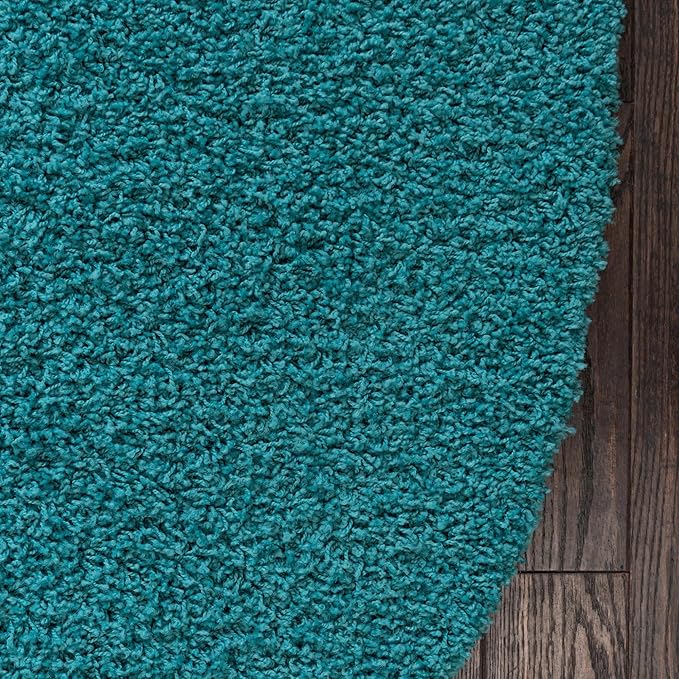 Unique Loom Solid Shag Collection Area Rug (5' 3" x 8' Oval, Deep Aqua Blue)