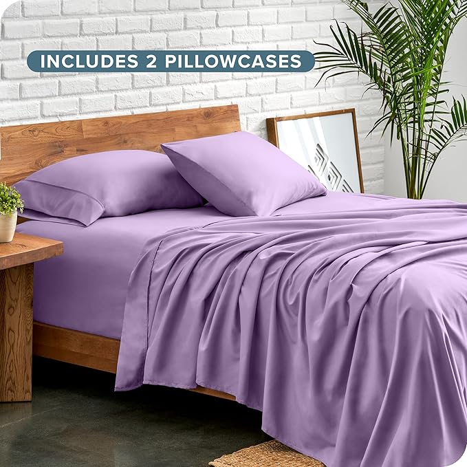 Bare Home Hotel Luxury Twin Sheet Set, Extra Soft - 4 Piece Set - Deep Pockets - Easy Fit - Cooling & Breathable - Wrinkle, Fade, Stain Resistant - Includes 2 Pillowcases (Twin, Lavender)