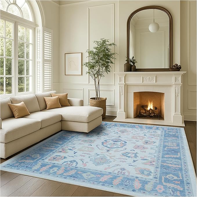 Fame Rugs Blue Modern Oushak Rug 5x7, Washable Vintage Turkish Colorful Oriental Antique Inspired Area Rugs, Luxury Living Room Bedroom (995BB, 5' x 7')