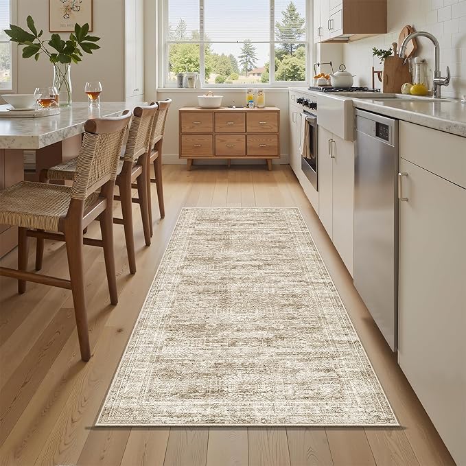 Runner Rug 2'x6' Washable Non-Slip Runner Rugs for Kitchen Bathroom Laundry Room Brown Vintage Floor Carpet Runners for Hallway Entryway