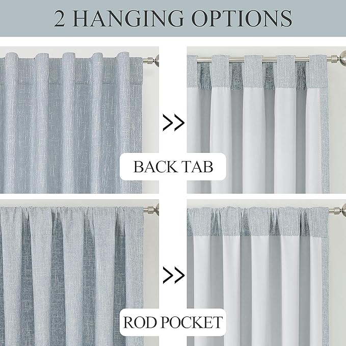 Vision Home Chambray Blue Blackout Curtains 63 inch for Bedroom Thermal Insulated Room Darkening Window Treatment Set Rod Pocket Back Tab Modern Soundproof Grayish Blue Drapes 2 Panels 50" Wx63 L