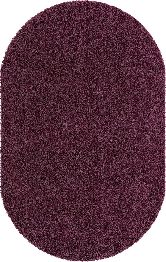 Unique Loom Solid Shag Collection Area Rug (5' 1" x 8' Oval, Eggplant Purple)