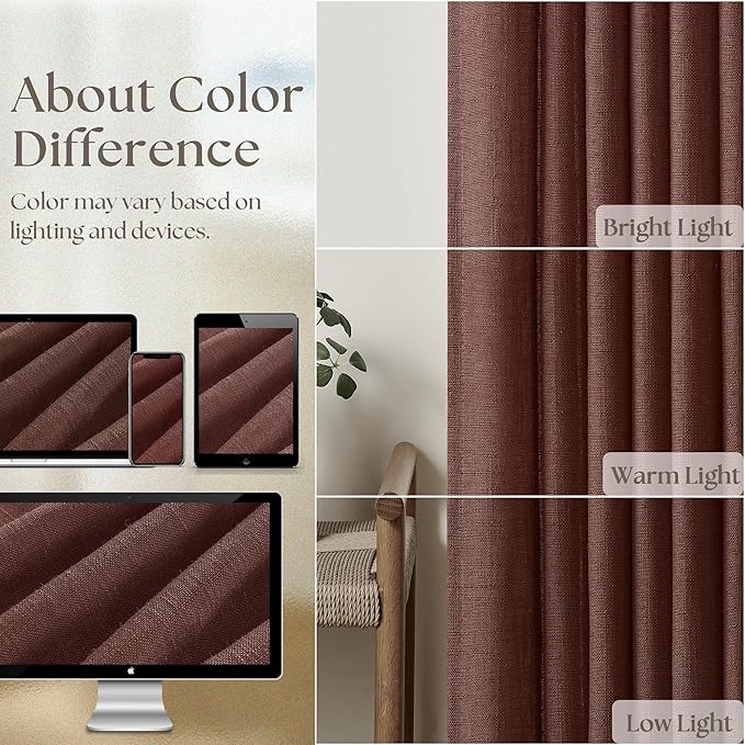 Reddish Brown Pinch Pleated Linen Cafe Curtains 45 Inch Length 2 Panels for Dining Room Kitchen Bedroom Semi Sheer Pleat Drapes with Hooks Rings Light Filtering Short Window Curtain Cabinet 40x45