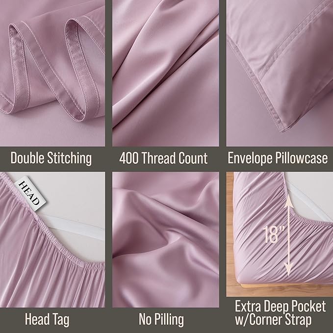 Bella Coterie 6 Piece Luxury Bamboo Viscose King Size Sheet Set | 100% Organically Grown | Cooling for Hot Sleepers | 18" Deep Pocket | Soft & Hypoallergenic | 4 Pillowcases [Lilac]