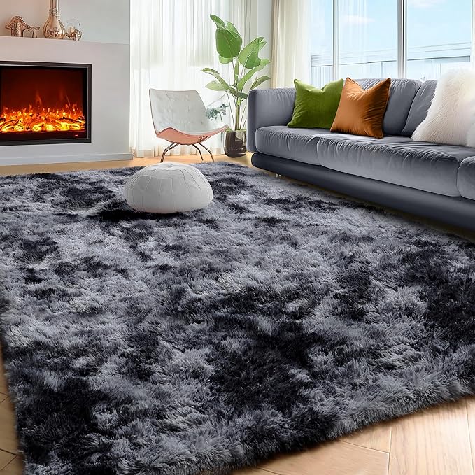 PAGISOFE Dark Grey Large Area Rugs for Living Room Carpet, 8x10 Rug, Big Fluffy Modern Area Rug, Shaggy Indoor Soft Rugs for Playroom, Men, Women, Kids Bedroom Rug, Home Decor, Plush Fuzzy Shag Rug