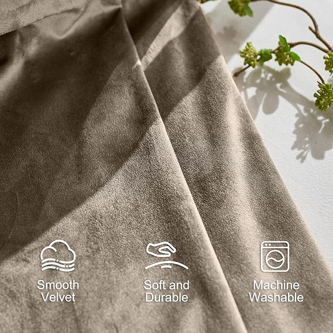 Lazzzy Velvet Blackout Curtains Thermal Insulated Room Window Drapes Super Soft Luxury Curtains for Living Room Bedroom Rod Pocket 2 Panels, Light Taupe, 52" W x 108" L