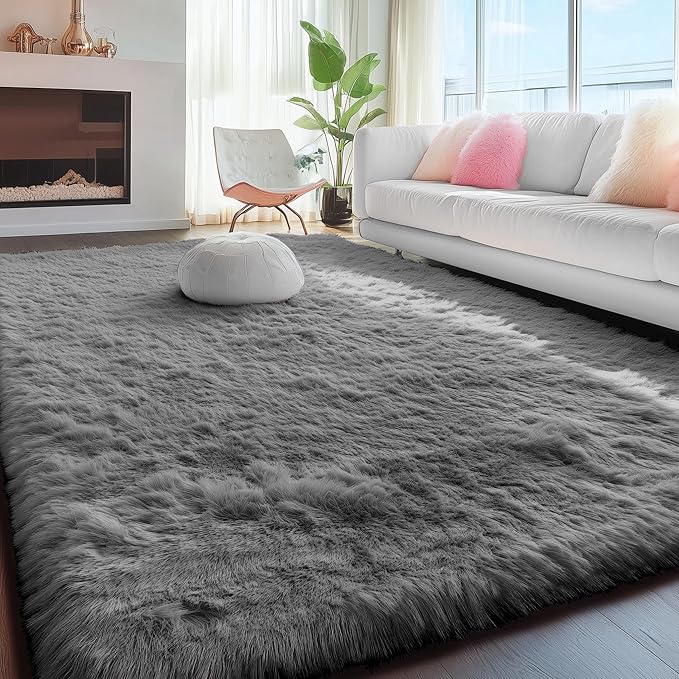 PAGISOFE 2x4 Small Bedroom Rug, Machine Washable Runner Rugs, Soft Plush Area Rug for Dorm, Kids Room, Office,Fuzzy Playroom Carpet, Alfombra para Sala, Furry Bedside Rug, Accent Faux Furry Grey Rugs