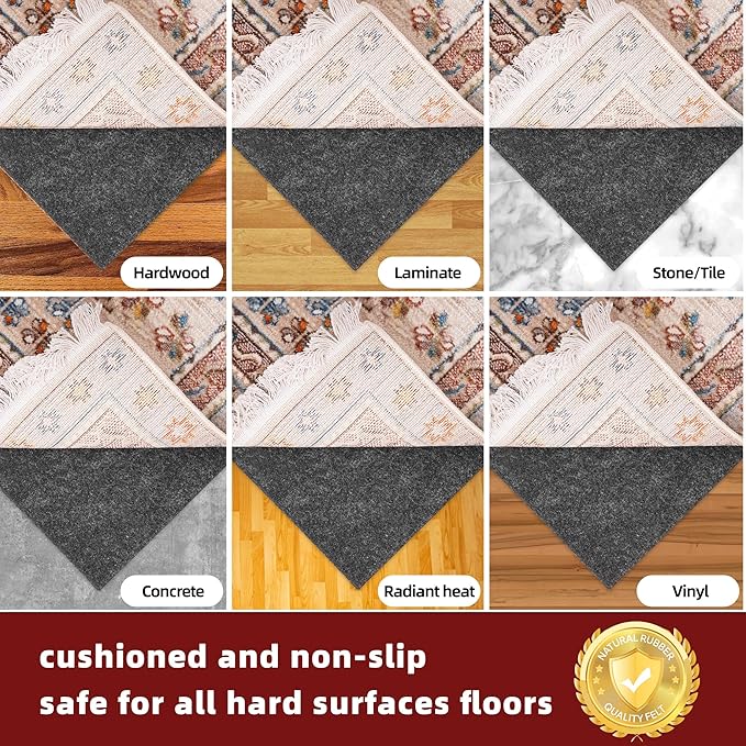 BAGAIL Felt and Natural Rubber Backing Rug Pads 1/4” Thick, Round 8 Ft Non Slip Carpet Gripper Keep Rugs in Place, Under Area Rug Protective Cushioned Pads, Carpet Runners, Hardwood Floors Protection