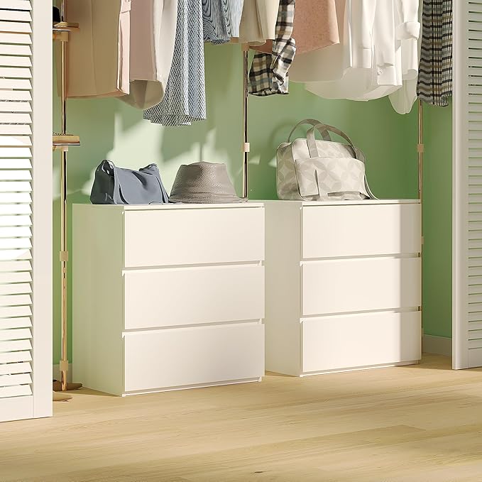 woodtalks 3 Drawer Dresser, Wood Chest Drawers with Storage for Closet, Bedroom, Living Room and Hallway, Drawers Dresser Bedside Nightstand, White