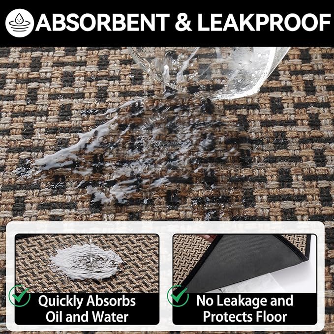 Door Mat 24x72 Dirt Resistant and Absorbent, Non-Slip Rubber Backing Floor Mats, Easy Clean Low-Profile Doormat for Entryway, Front Door, Inside Entrance Black