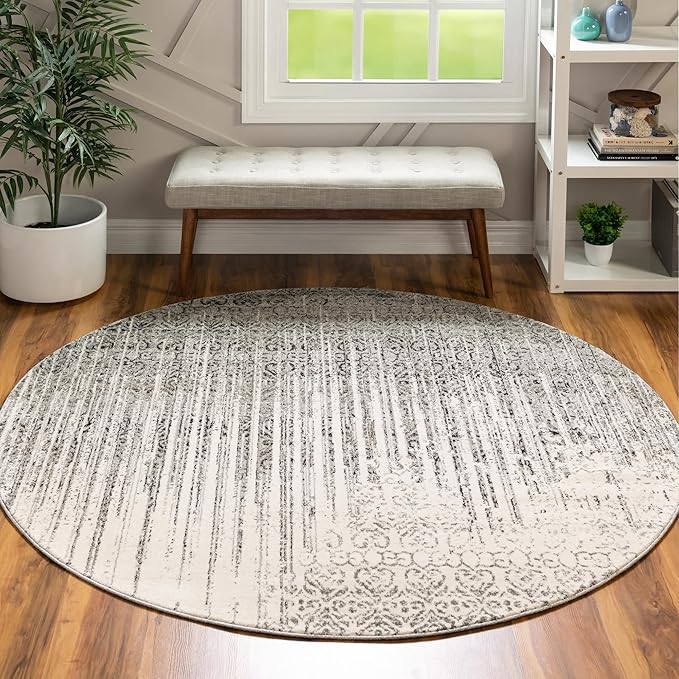 Unique Loom Del Mar Collection Area Rug - Jennifer (6' 1" Round, Gray/ Black)