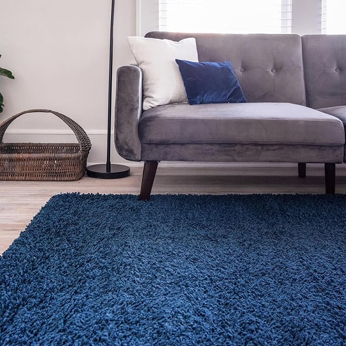 Unique Loom Solid Shag Collection Area Rug (6' 1" x 9' Rectangle, Sapphire Blue/ Navy Blue)