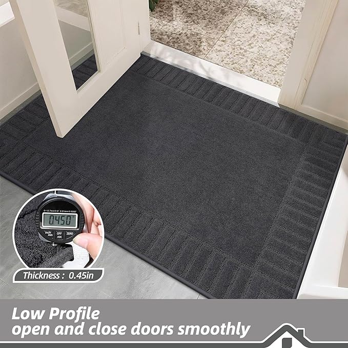 BEQHAUSE Door-Mat-Non-Slip Dirt Trapper Door Mats Low-Profile Front Door Mat Absorbent Floor Mats for Entryway Washable Mud Resistant Home Entrance Doormat,Dark Grey,24"x36"