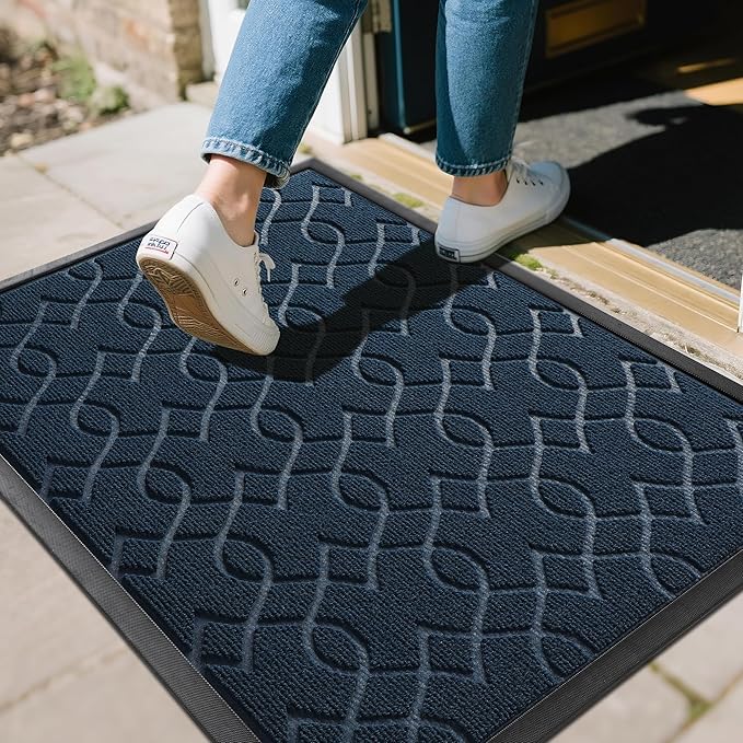 Yimobra Outdoor Mats for Front Door 29.5x17, All-Season Waterproof Doormat Outdoor Entrance, Heavy Duty Non-Slip Outside Door Mat for Garage Patio Proch Entryway Indoor, Blue