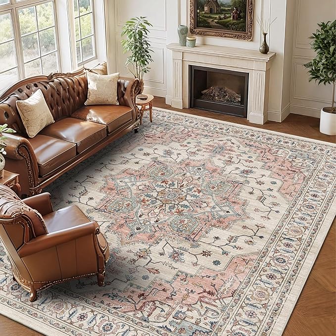 9x12 Large Area Rugs for Living Room Ultra-Soft Washable Rug Vintage Distressed Non-Slip Low Pile Stain Resistant Carpet for Bedroom Dining Room Kitchen Office