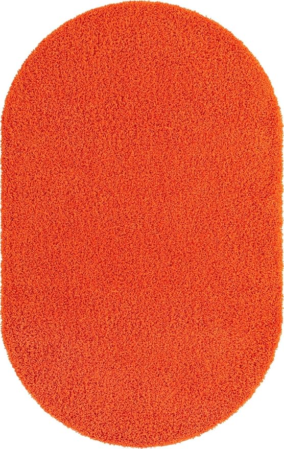 Unique Loom Solid Shag Collection Area Rug (5' 1" x 8' Oval, Tiger Orange)