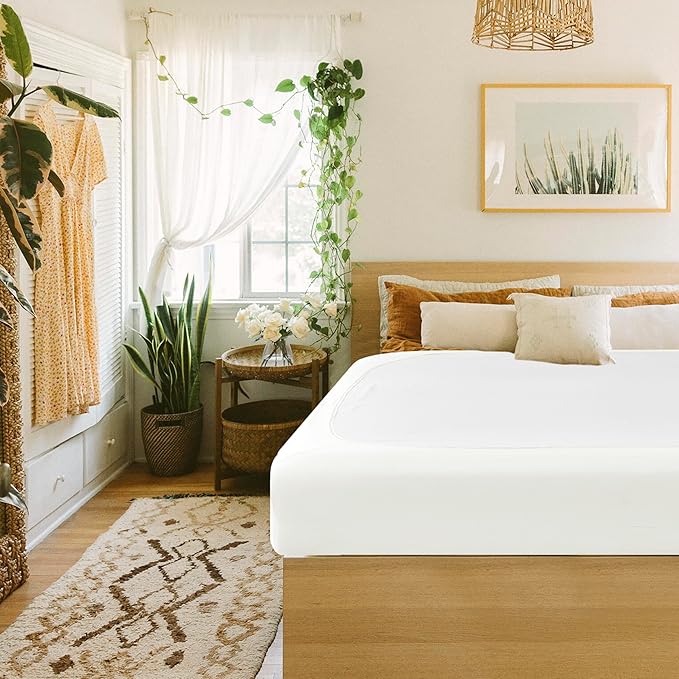 Biscaynebay Decorative Box Spring Cover Twin & Twin XL Size, Ivory Luxurious Jersey Knitting Stretchy Wrap Around 4 Sides Bed Skirt for Home/Hotels, Easy Fit Wrinkle Free Machine Washable