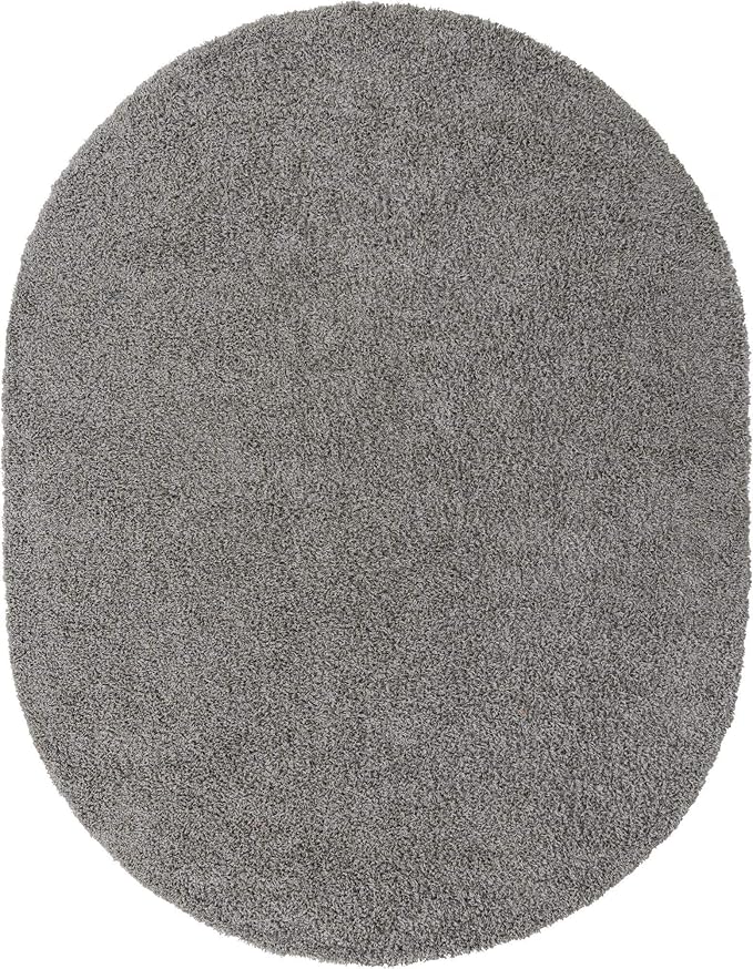 Unique Loom Solid Shag Collection Area Rug (8' x 10' Oval, Cloud Gray)