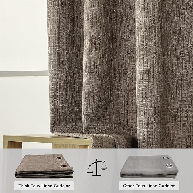 Linen Curtains 166 inch Length 2 Panels for High Ceiling Extra Long Thick Faux Linen Window Drapes Burlap Textured Curtains with Grommet for 2 Story High Living Room (52x166 Dark Coffee)