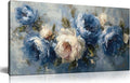 JuhaiArt Peony Floral Wall Art Bedroom Blue Wall Decor White Wall Picture Flower Artwork for Living Room Office 20" x 40"
