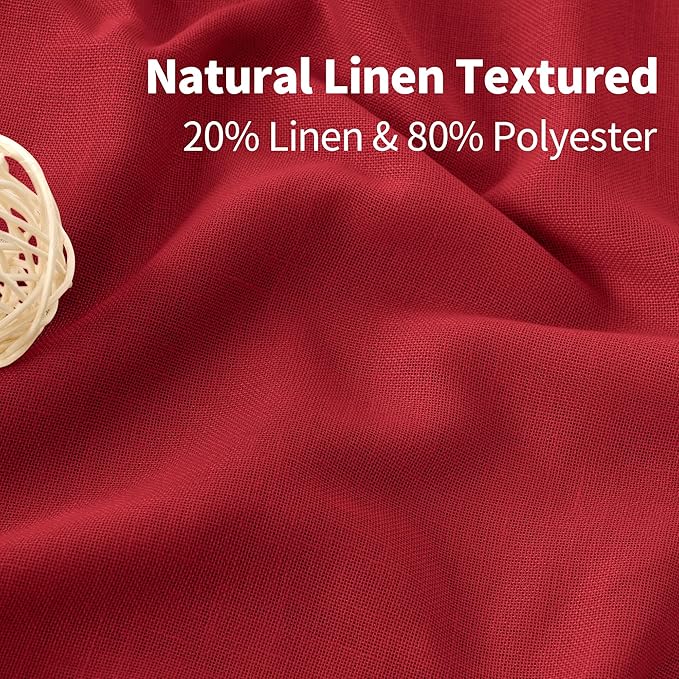 YoungsTex Red Linen Semi Sheer Curtains 72 Inch Length for Living Room, Light Filtering Window Drapes with Grommet Privacy Christmas Decor for Dining Bedroom, 2 Panels, 52 X 72 Inch
