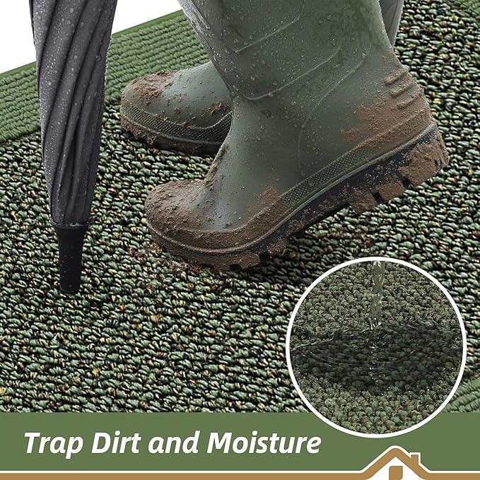 BEQHAUSE Indoor Door Mat 32" x 48", Dirt Trapper Door Mats Non-Slip Entryway Rugs Washable, Resist Dirt Absorbent Welcome Mat, Low Profile Floor Mats for Front Back Door and Entryway, Green