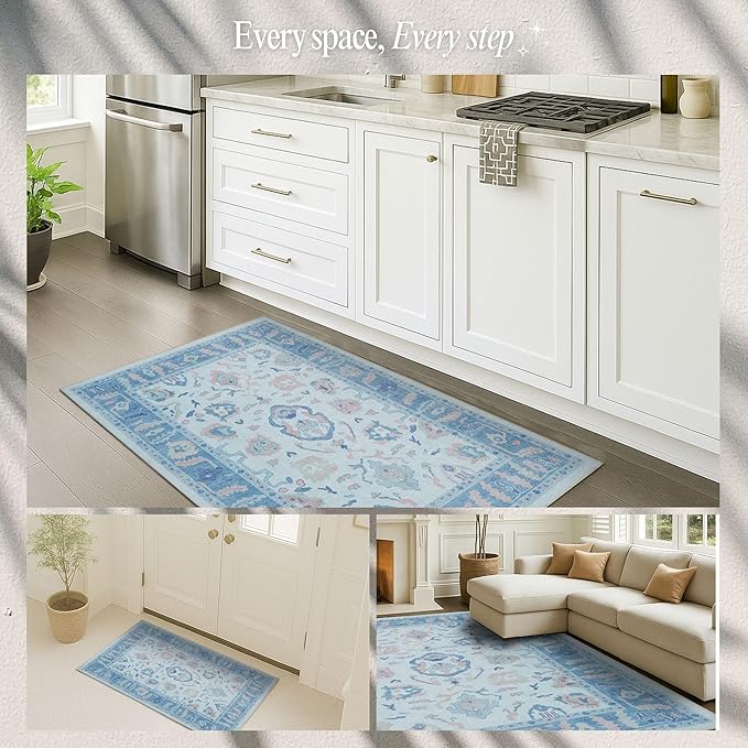 Fame Rugs Blue Modern Oushak Rug 2'6"x13, Vintage Turkish Colorful Oriental Antique Inspired Long Runner Rugs, Luxury Living Room Bedroom (995BB, 2'6" x 13')