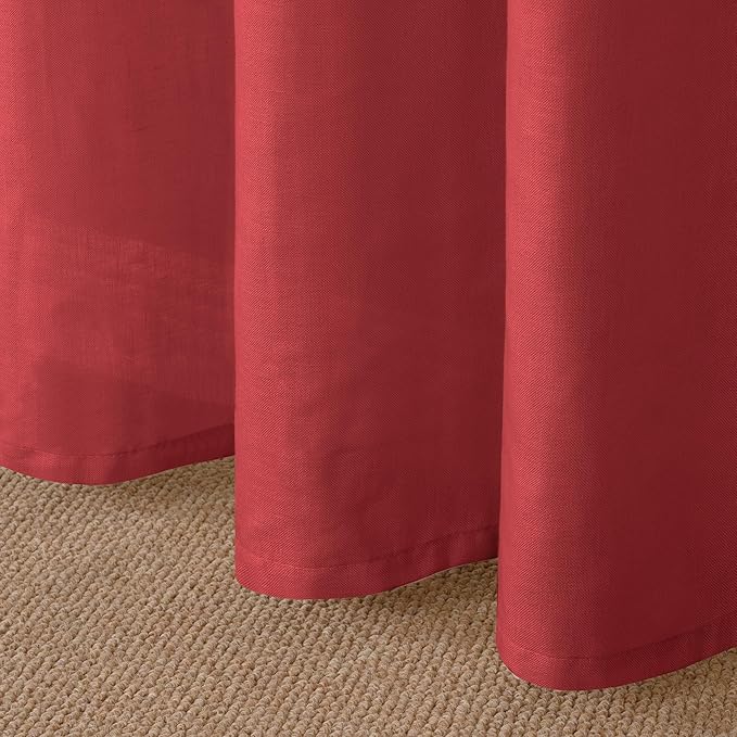 YoungsTex Red Linen Curtains 90 Inches Length for Living Room, Light Filtering Drapes Privacy with Grommet for Christmas Bedroom Dining Room, 2 Panels, 52 X 90 Inch