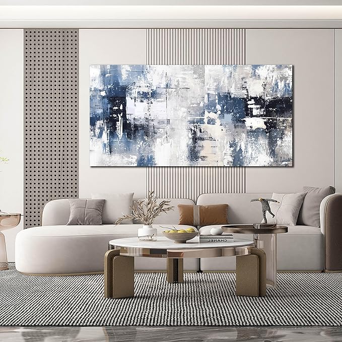 Prepeyssee White and Blue Abstract Canvas Wall Art for Living Room Bedroom Home Office Large Modern Grey Abstract Canvas Prints Picture Ready to Hang Size 29x59