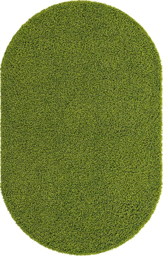 Unique Loom Solid Shag Collection Area Rug (5' 3" x 8' Oval, Grass Green)