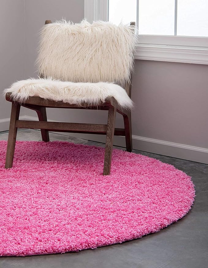 Unique Loom Solid Shag Collection Area Rug (6' 1" Round, Taffy Pink)