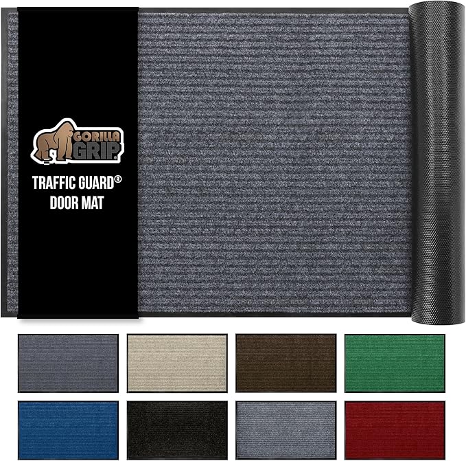 GORILLA GRIP Waterproof Traffic Guard Door Mat, 70x24, Heavy Duty Entryway Mats, Strong Rubber Back Commercial Rugs for Office Hallway, Garage Floor and Home, Low Profile Carpet Runner, Charcoal Gray