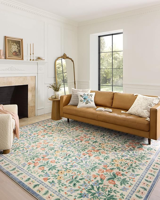 Loloi Rifle Paper Co. Eden Collection EDE-02 Mughal Garden Cream 2'-6" x 7'-6" Runner Rug feat. CloudPile™