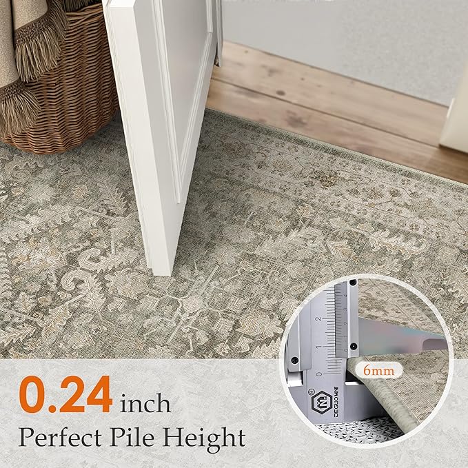 Brown 2x8 Runner Rug Vintage Area Carpet Hallway Indoor Kitchen Washable Low Pile Traditional Distressed Retro Accent Throw Rug Non Slip for Laundry Bathroom Office