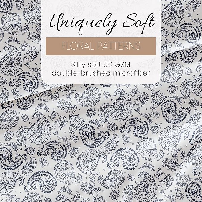 Linen Market Double-Brushed Patterned Microfiber Full Sheet Set 4 Piece – Oeko-TEX Certified Ultra Soft & Wrinkle-Free - 16" Deep Pocket Sheets - Easy Care Full Size - Coarse Paisley Navy