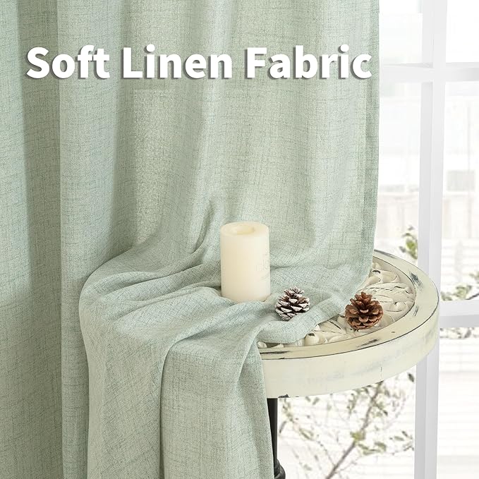 YoungsTex Sage Green Linen Curtains 84 Inches Long for Living Room, Light Filtering Drapes with Bronze Grommet Rustic Semi Sheer Spring Decorative for Dining Bedroom, 52 X 84 Inch, 2 Panels