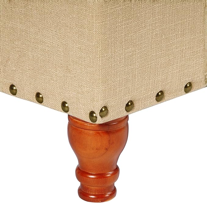 HomePop Large Rectangle Storage Bench with Nail Head Trim - Tan Linen