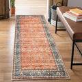 Bloom Rugs Washable Non-Slip 12 ft Runner - Orange/Teal Blue Traditional Bordered Runner for Entryway, Hallway, Bathroom, and Kitchen - Exact Size: 2.5' x 12'