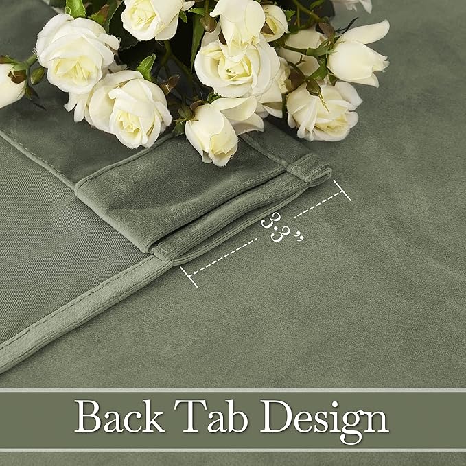RYB Home Velvet Blackout Curtains for Bedroom - Super Soft Room Darkening Curtains Thermal Insulated Drapes Heat Block Window Panels for Living Room, Wide 62 x Long 84, Sage Green, 2 Panels