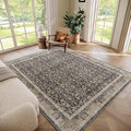 Washable 5x7 Area Rugs for Living Room, Boho Non-Slip Vintage Distress Rugs for Bedroom Dining Room Nursery Office, 0.3" Neutral Oriental Throw Thin Carpet with Cushioning Pad, Black/Brown/Blue/Multi
