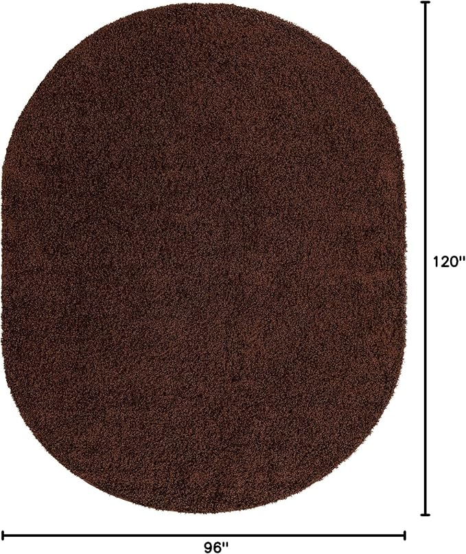 Unique Loom Solid Shag Collection Area Rug (8' x 10' Oval, Chocolate Brown)