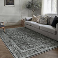 Dark Black Area Rug 5x7 Machine Washable Vintage Living Room Distressed Non Slip Carpet Traditional Indoor Bedroom Retro Floral Accent Throw Large Rug Office Kitchen Bathroom Dining Room
