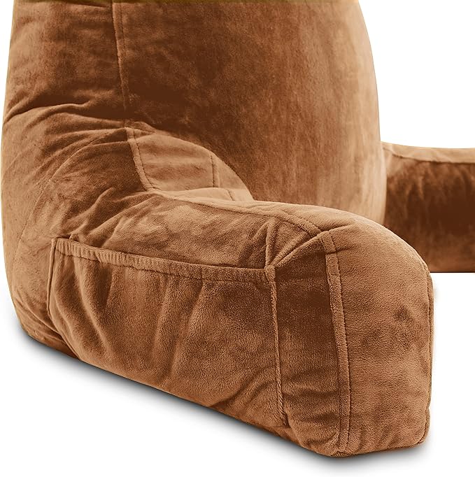 Husband Pillow XXL – Reading Pillow Bed Chair with Arms & Back Support – Tan - Back Pillow for Beds Sitting Up – Bed Rest Arm Pillow – Comfy Reading Pillow for Adults