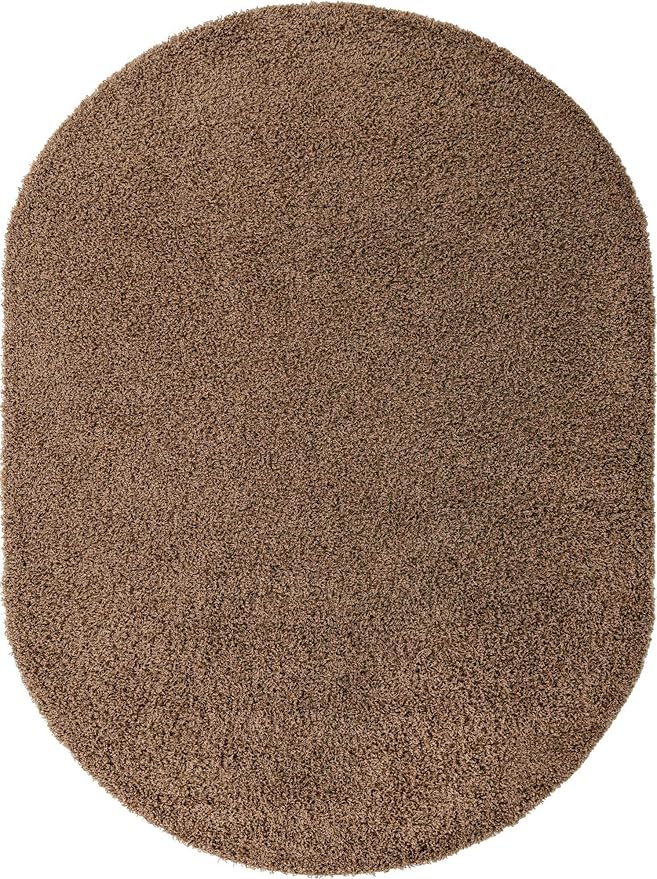 Unique Loom Solid Shag Collection Area Rug (7' 10" x 10' Oval, Sandy Brown)