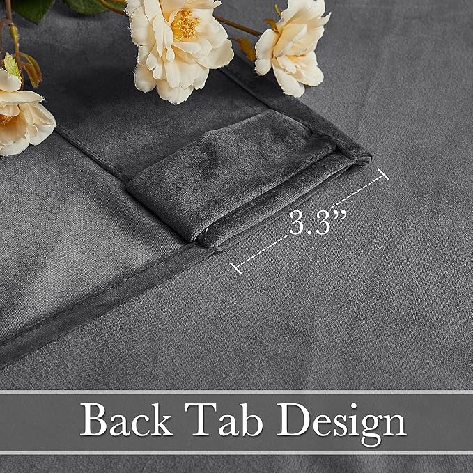 RYB HOME Grey Velvet Curtains 72 inches Long - Super Soft Blackout Curtains Thermal Insulated Drapes for Bathroom Baby Room, Wide 52 x Long 72, Grey, 2 Panels