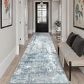 Washable Runner Rug, 2'6" x 8' Non-Slip Kitchen Vintage Foldable Hallway Runners for Entryway, Laundry, Bedroom, Blue