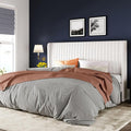 Allewie King Size Velvet Bed Frame/Vertical Channel Tufted Wingback Headboard/Upholstered Platform Bed/No Box Spring Needed/Strong Wooden Slats/Easy Assembly/White